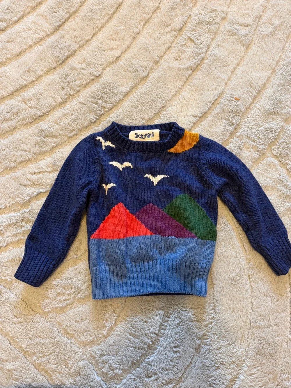 12 month Navy Kids Sweater with Colorful Mountain Design